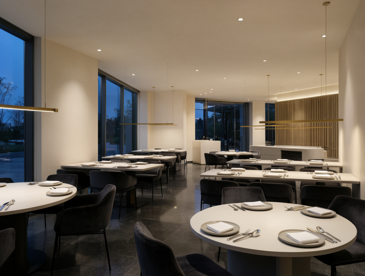 Warm restaurant dining room